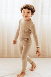 Kids Beige Solid Knit Pajama Set | Morning Lavender