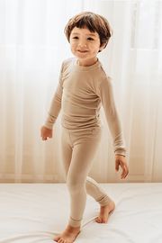 Kids Beige Solid Knit Pajama Set | Morning Lavender