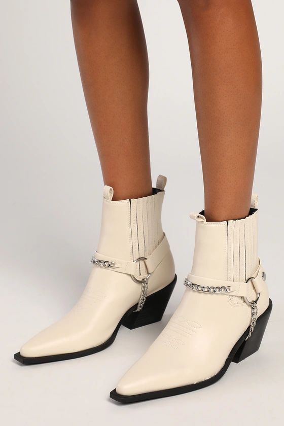 Ellison Bone Western Ankle Boots | Lulus (US)