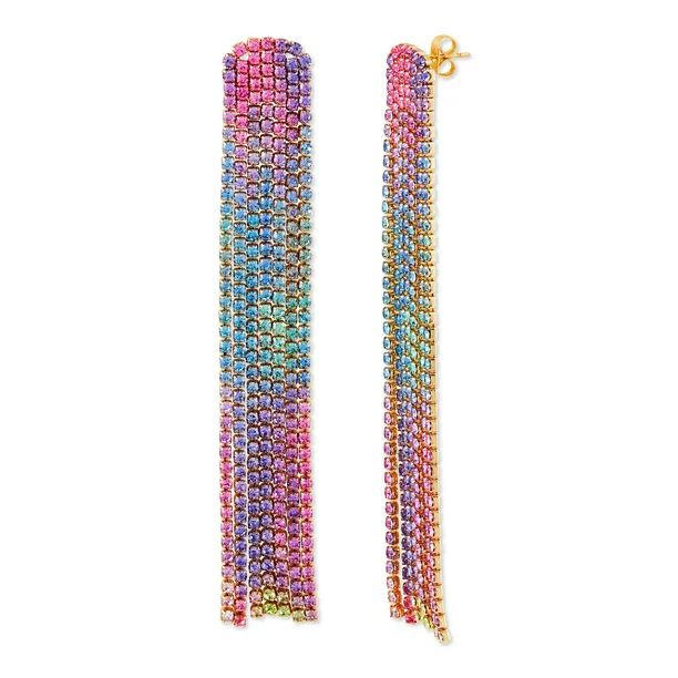 Scoop Womens 14K Gold Flash-Plated Multi-Color Crystal Chain Drop Statement Earrings - Walmart.co... | Walmart (US)