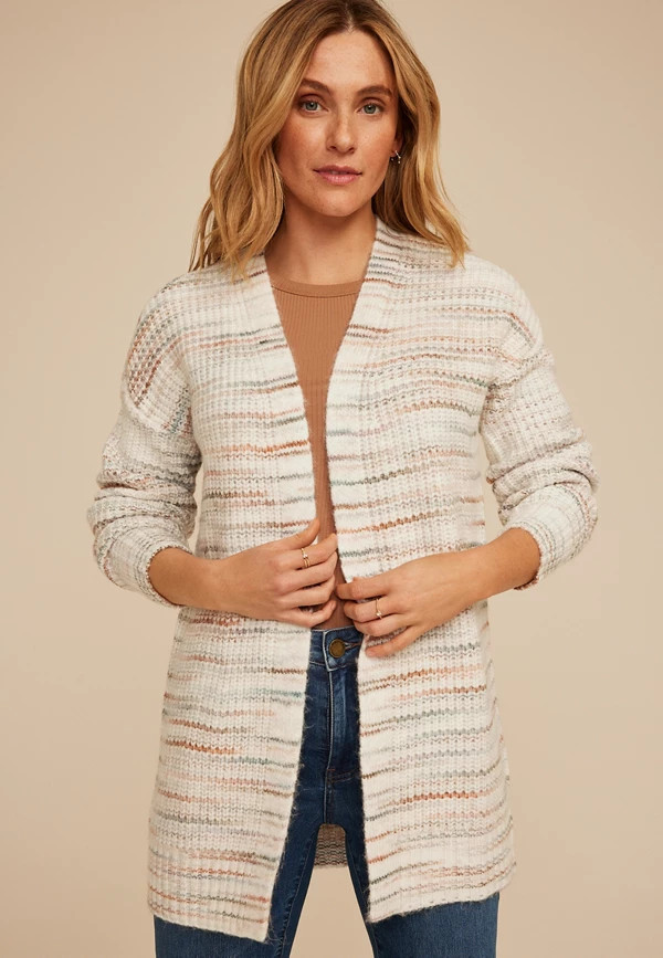 Spacedye Striped Open Front Cardigan | Maurices