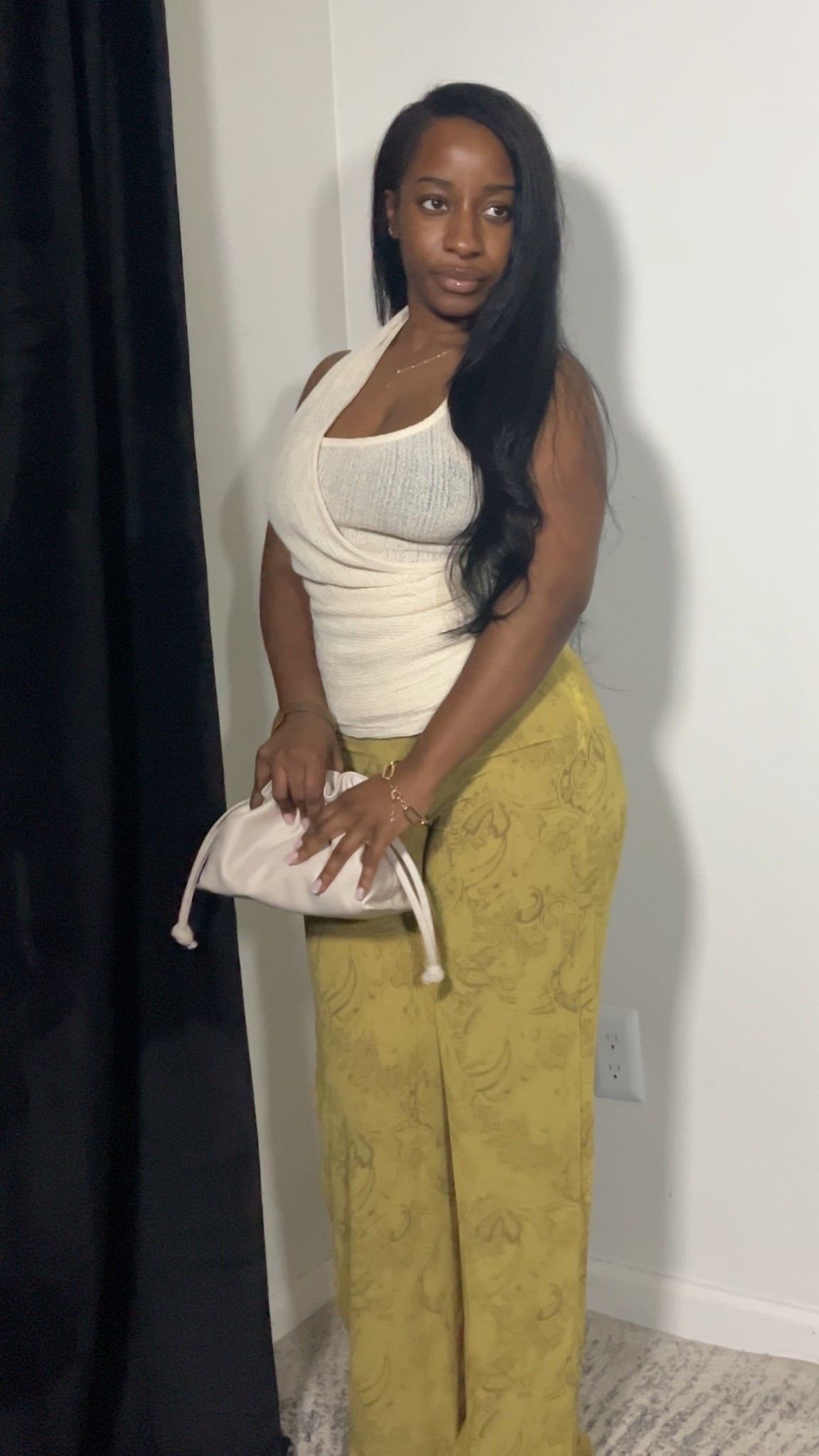 Fall outfit inspo! I paired these sheer pants (size 0, NO stretch) with this knit halterneck (XS) and gold jewelry.

#LTKPetite #LTKFindsUnder50