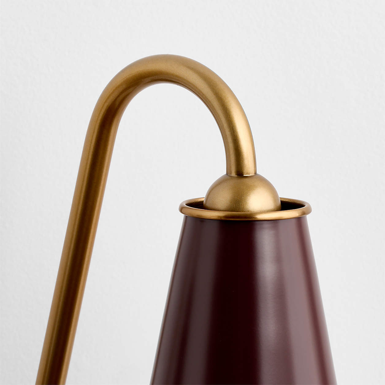 Everton Brass Double Wall Sconce Light with Aubergine Shades | Crate & Barrel | Crate & Barrel