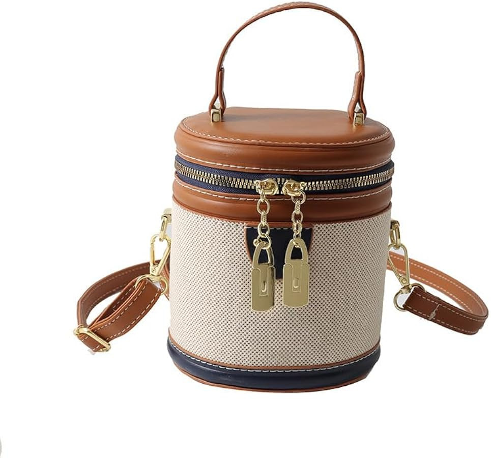 Retro Bucket Bag Color Contrast Cylinder Purse | Amazon (US)