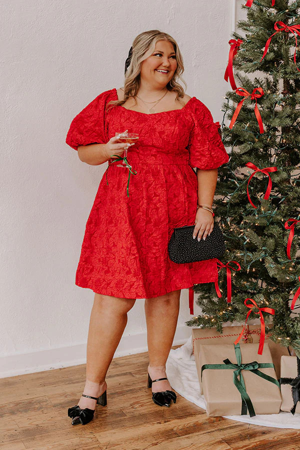 Holiday Happiness Jacquard Mini Dress in Red Curves | Impressions Online Boutique
