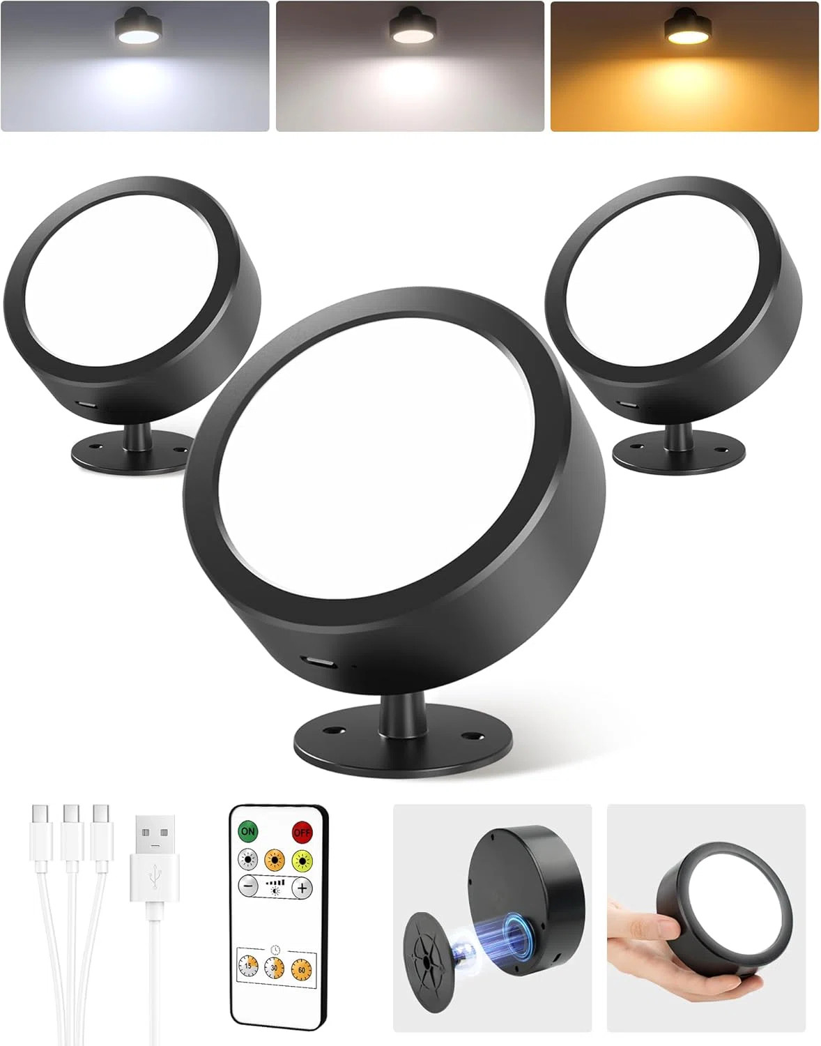 3 Packs Led Wall Mounted Light Wireless With Remote EZL2404A-BK-3 | Wayfair North America