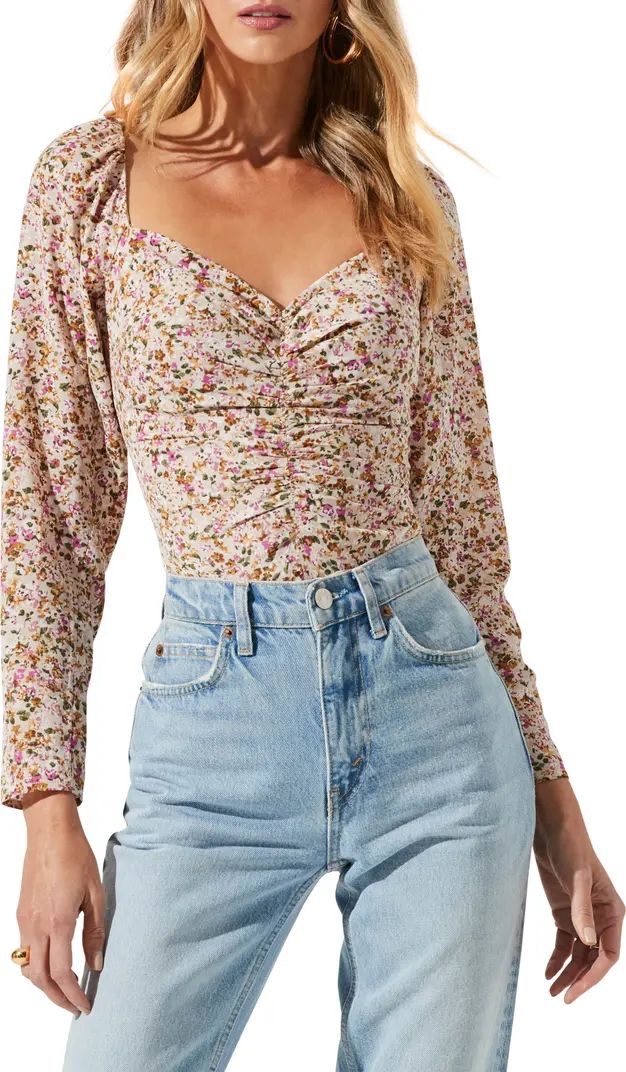 Floral Print Long Sleeve Crop Corset Top | Nordstrom