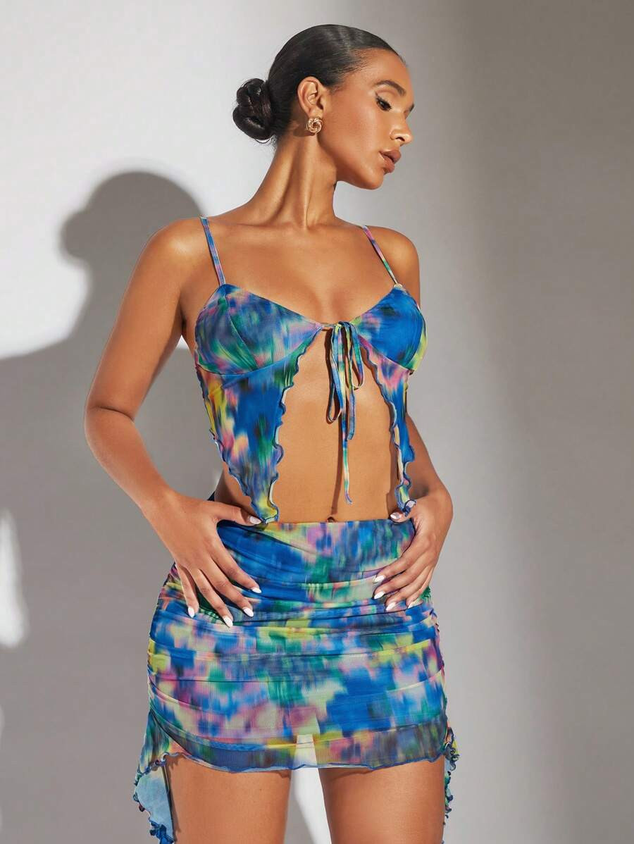 SHEIN BAE Tie Dye Knot Front Cami Top & Bodycon Skirt | SHEIN
