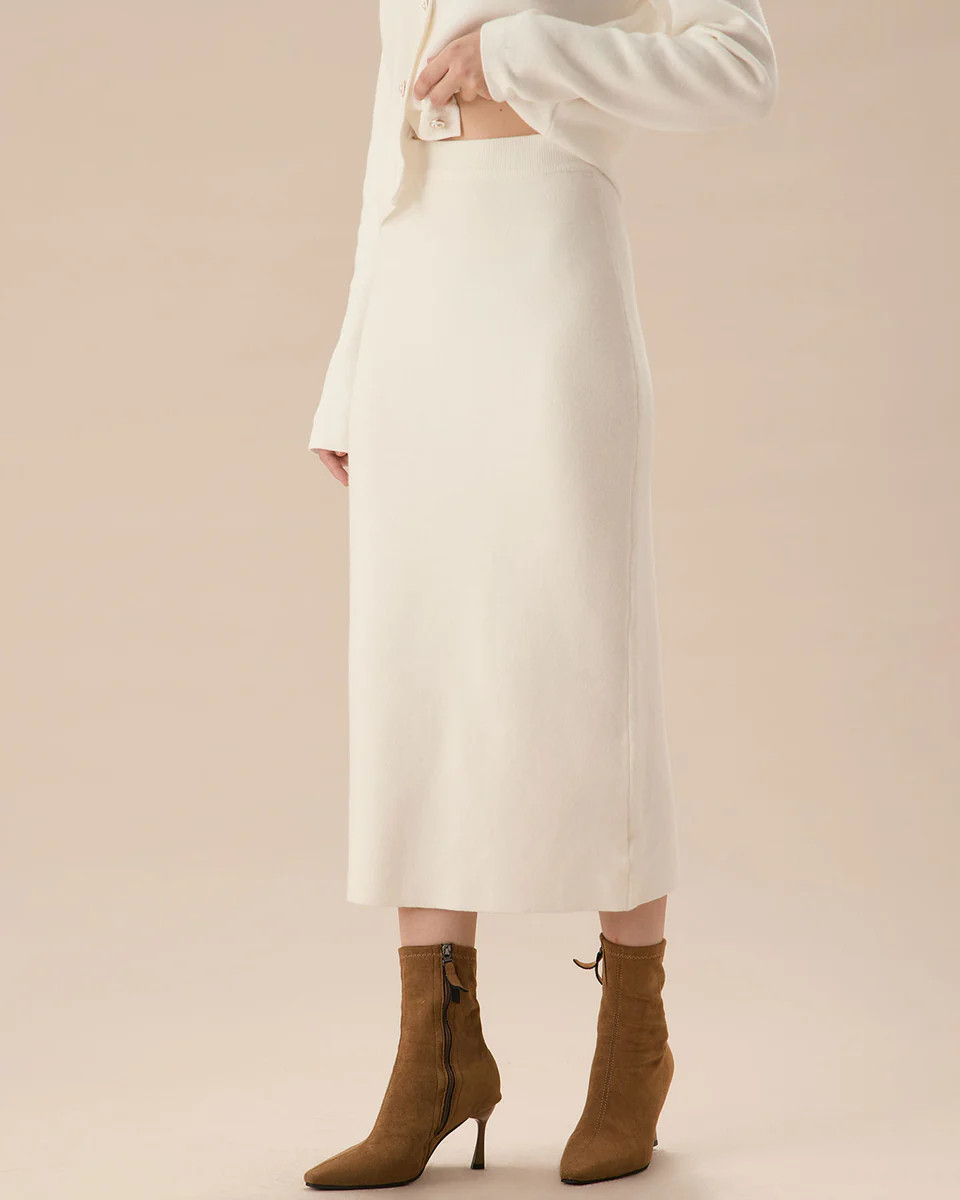 White Elastic Waist Straight Skirt | rihoas.com