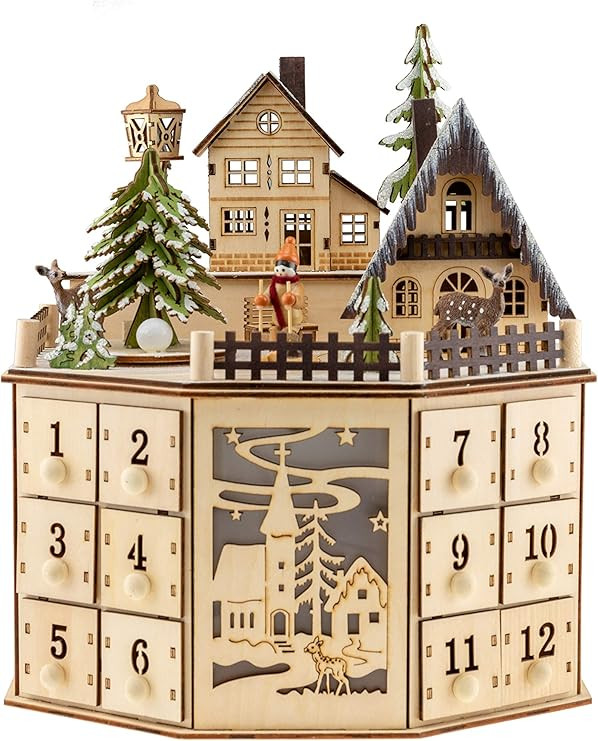 Clever Creations Wooden Christmas Advent Calendar, Countdown to Christmas, LED Holiday Decoration... | Amazon (US)