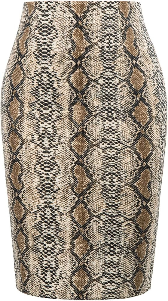 Womens Knee Length Elastic Waist Stretchy Bodycon Business Pencil Skirt | Amazon (US)