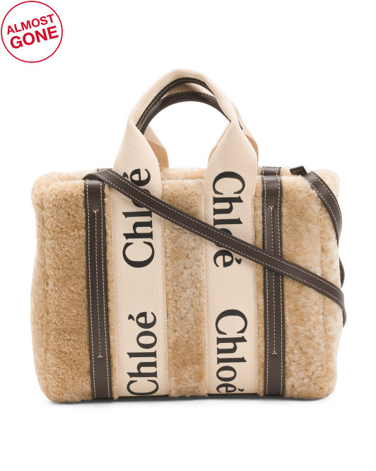 Made In Italy Shearling Small Woody Tote With Leather Trim | TJ Maxx