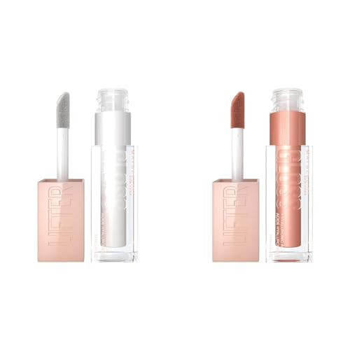MAYBELLINE Lifter Gloss Hydrating Lip Gloss with Hyaluronic Acid High Shine Plumper Lips Pearl Silver Pearl Clear 0.18 oz and Stone Rosey Neutral 0.18 oz | Amazon (US)