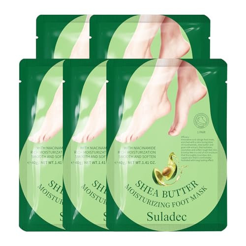 SULADEC Moisturizing Foot Mask with Shea Butter and Goat Milk, Hydrating Foot Masks for Dry Cracked Feet, Dry Skin Moisturizer for Soft and Smooth Touch Feet - Men Women - 5 Pairs | Amazon (US)