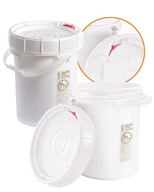Food Grade 5 Gallon Bucket With Lid - 2 Pack - Includes Airtight Locking Screw On Lids - Pair of ... | Amazon (US)