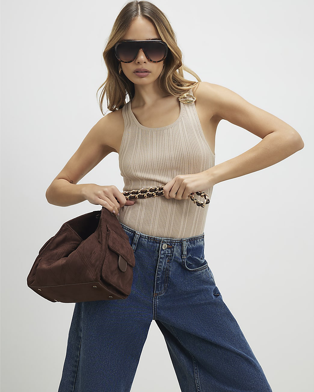 Brown Suede Slouch Shoulder Bag | River Island UK & IE