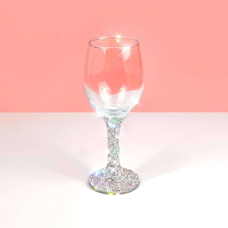 TISHAA Bling Wine Glass, Bedazzled Rhinestone Crystal Wine Glass, White | Amazon (US)