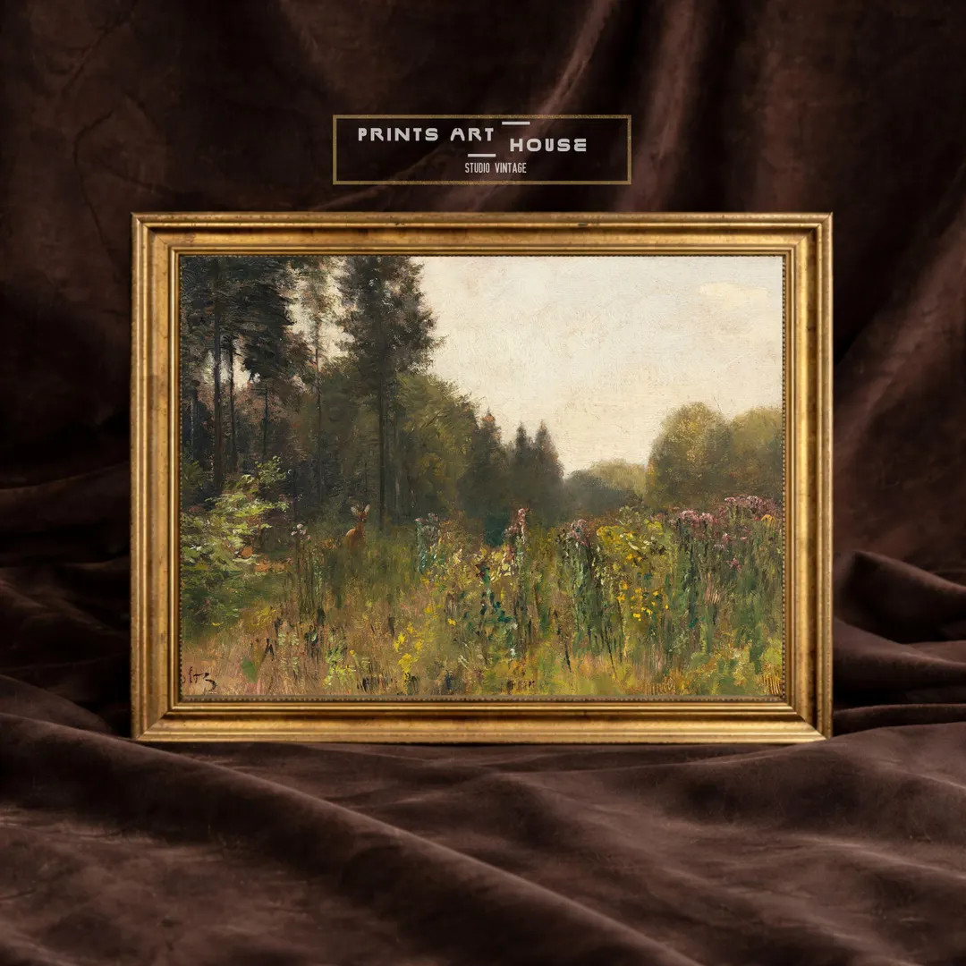 Vintage Deer in Forest Print: Rustic Wildlife Landscape (digital Download) - Etsy | Etsy (US)