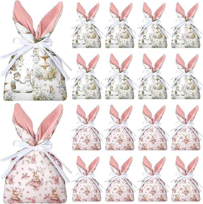 Abbylike 8 Pcs Vintage Easter Bunny Gift Bags Rabbit Ear Velvet Drawstring Bags Rabbit Birthday D... | Amazon (US)