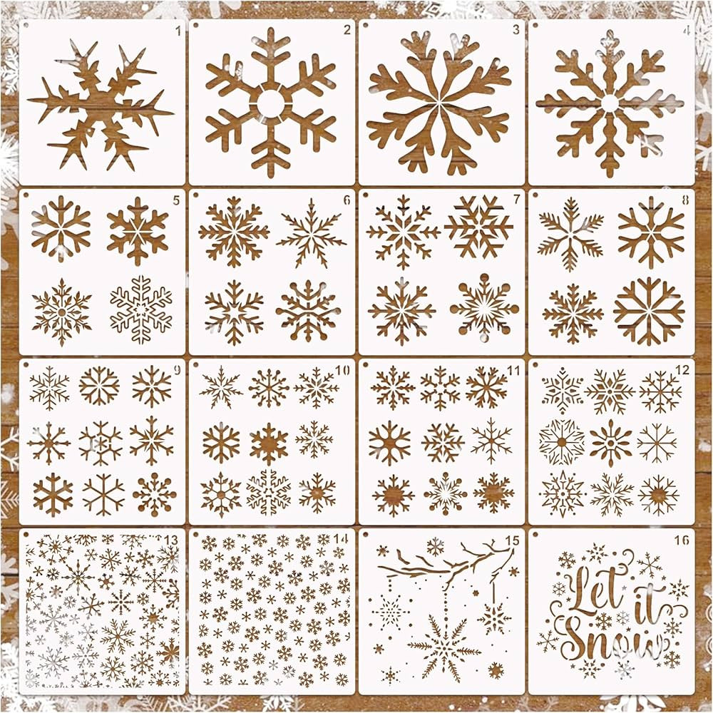 16 Pieces Christmas Snowflake Stencil Reusable Large Winter Stencils Plastic Holiday Crafts Stenc... | Amazon (US)