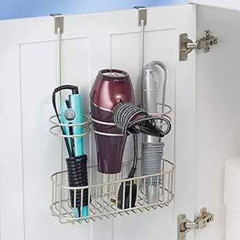 mDesign Over Door Bathroom Hair Care & Hot Styling Tool Organizer Storage Basket for Hair Dryer, ... | Amazon (US)