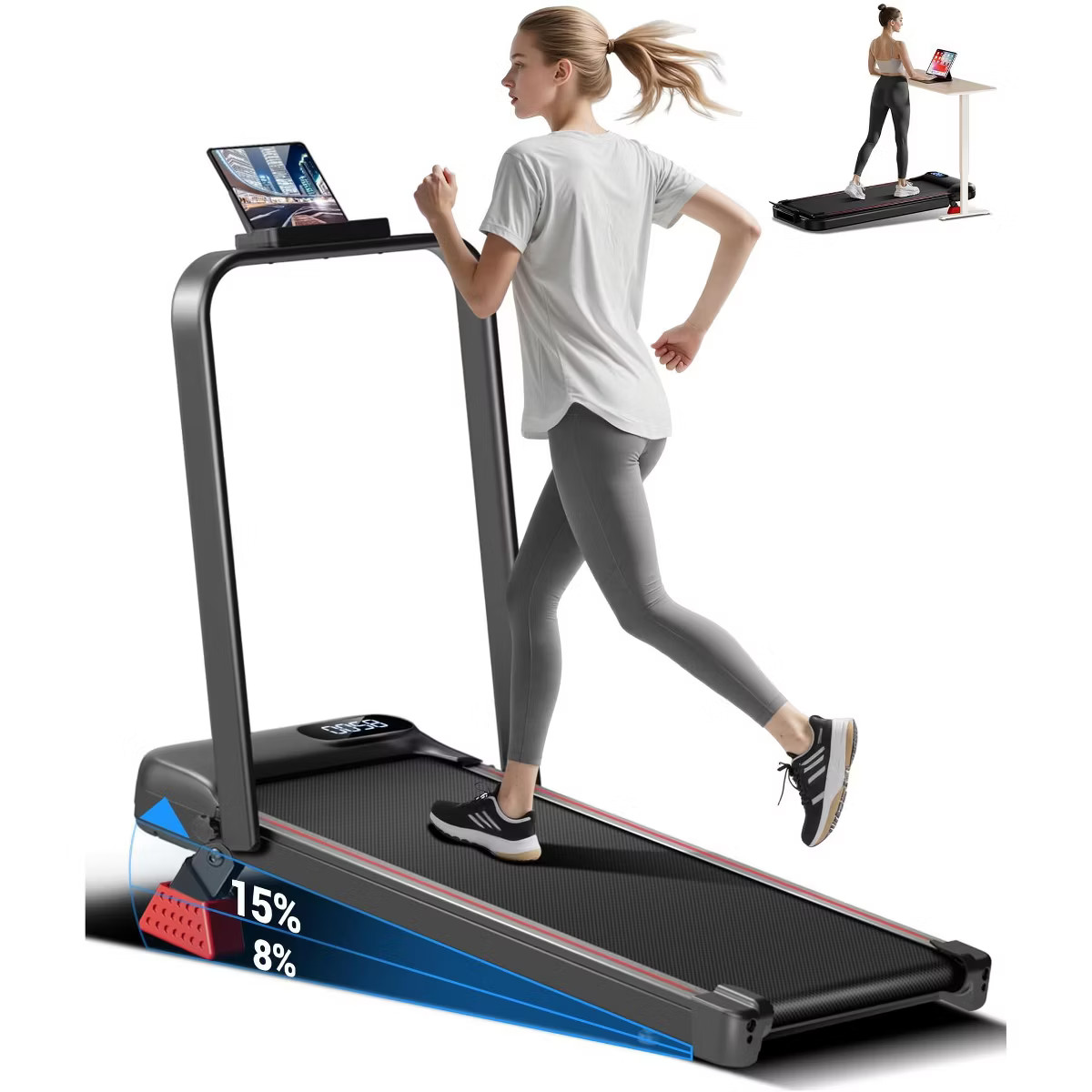 15% Incline Walking Pad Treadmill with Handle Bar - 2.5HP Quiet Folding Treadmill for Home Office... | Target