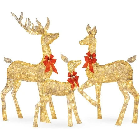 6 Pcs Christmas Outdoor Decorations,Christmas Reindeer Elk Family Standing Deer with 360 Warm White LED Lights for Christmas Lights Outdoor Yard Decor | Walmart (US)