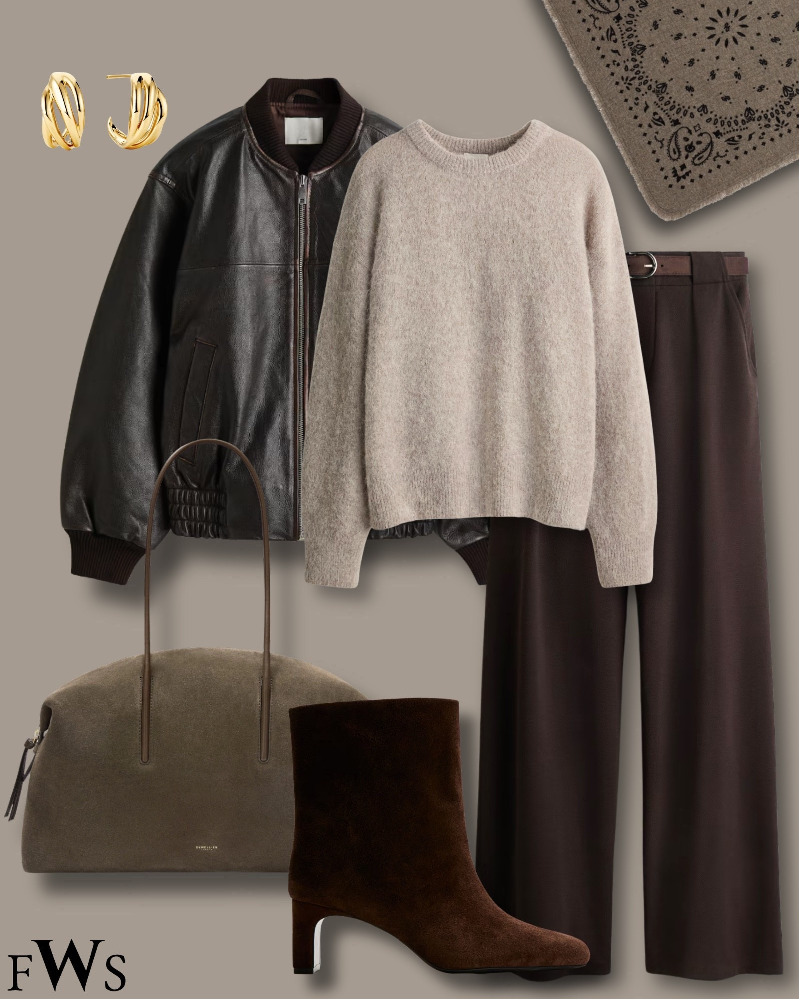 Chocolate and khaki green 
Bandana scarf is the small size from kutjan.

#LTKover50style #LTKstyletip #LTKworkwear