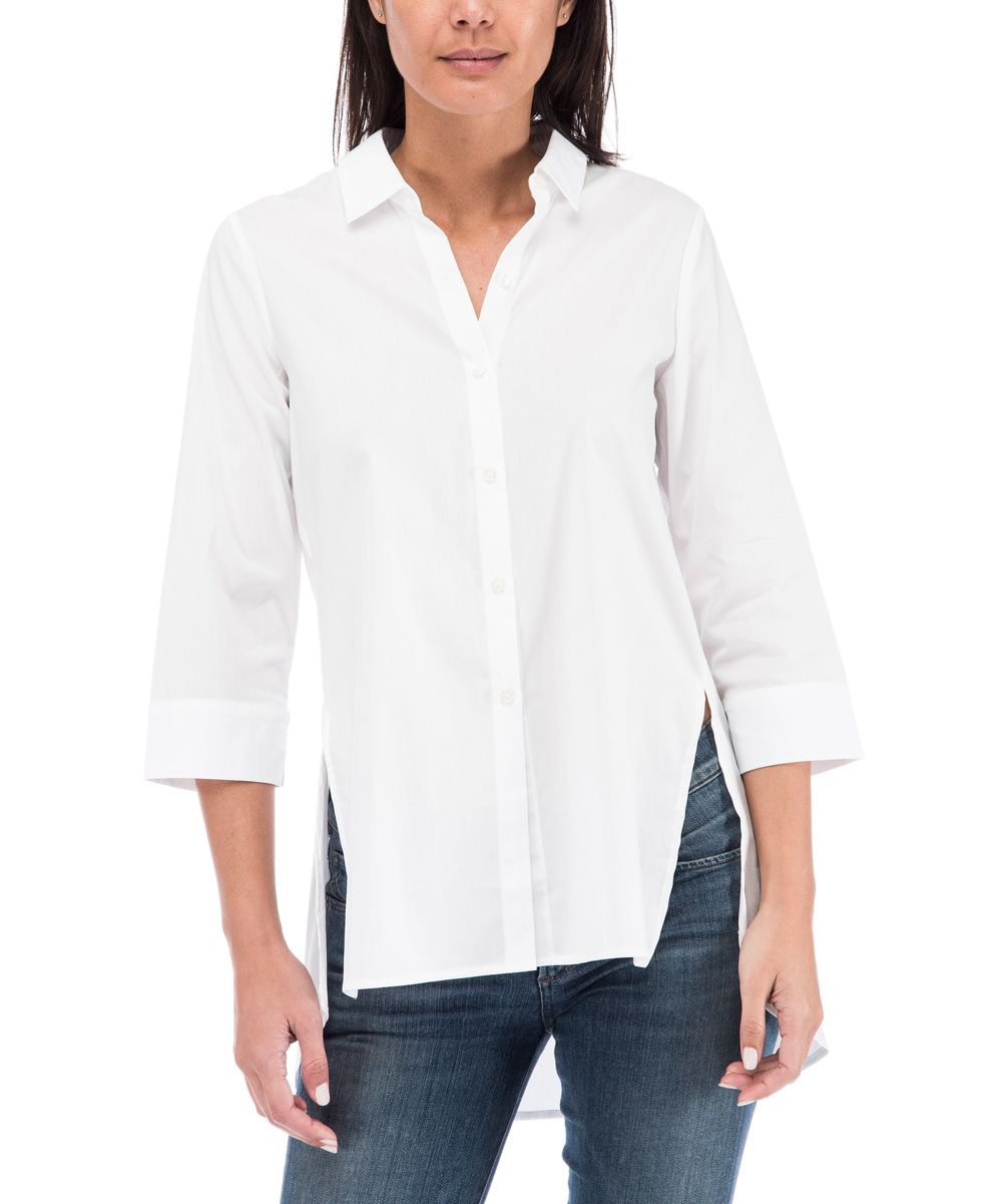 B Collection Women's Button Down Shirts WHITE - White Button-Up - Women | Zulily