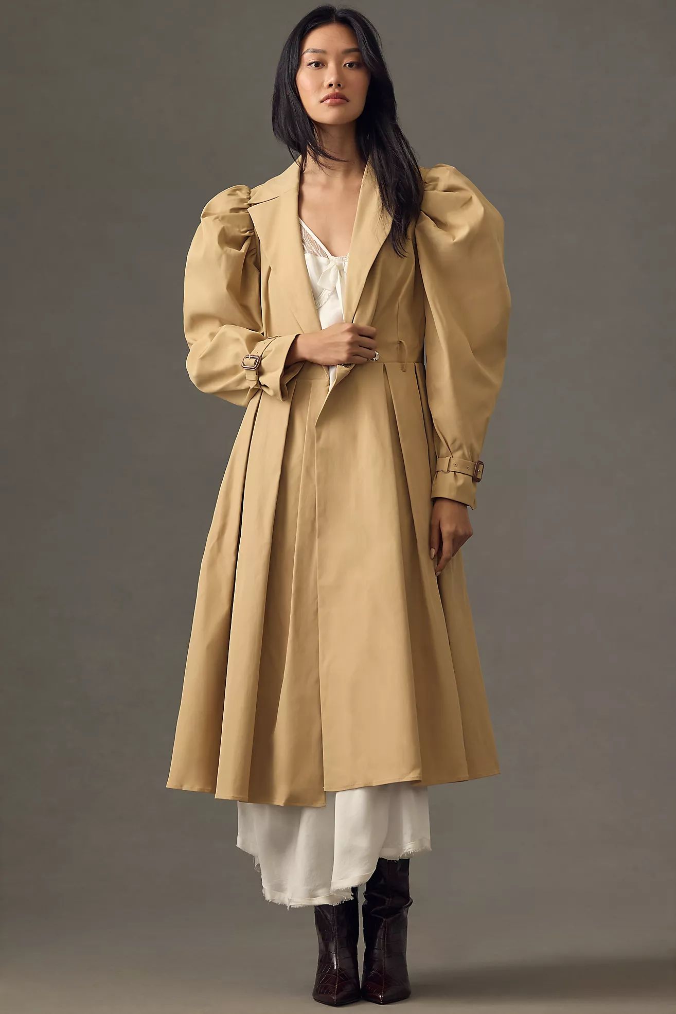 Mare Mare Puff-Sleeve Pleated Trench Coat | Anthropologie (US)