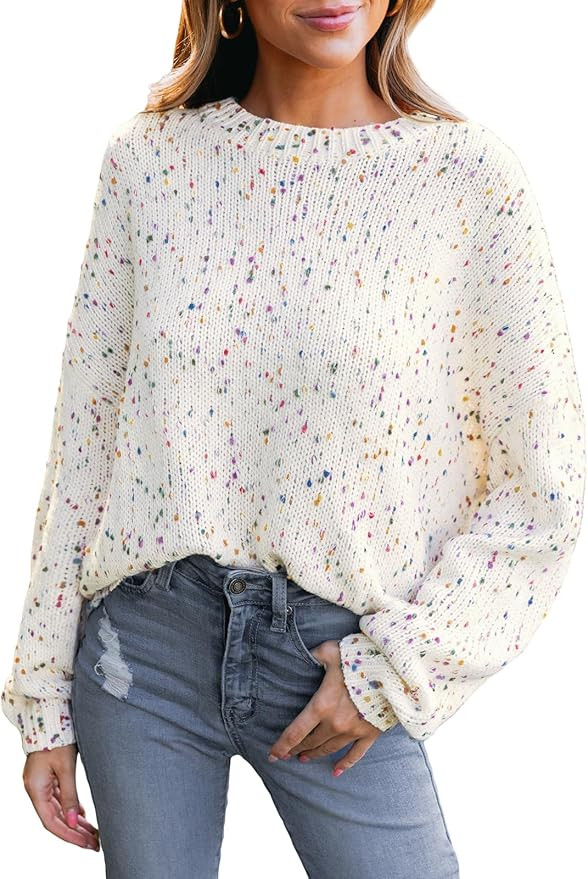 CUPSHE Womens Pullover Sweater Rainbow Pom Ribbed Knit Long Sleeve Fall Colorful Jumper Tops | Amazon (US)