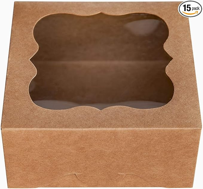 ONE MORE 6"x6"x3"Brown Bakery Boxes with pvc Window for Pie and Cookies Boxes Small Natural Kraft... | Amazon (US)