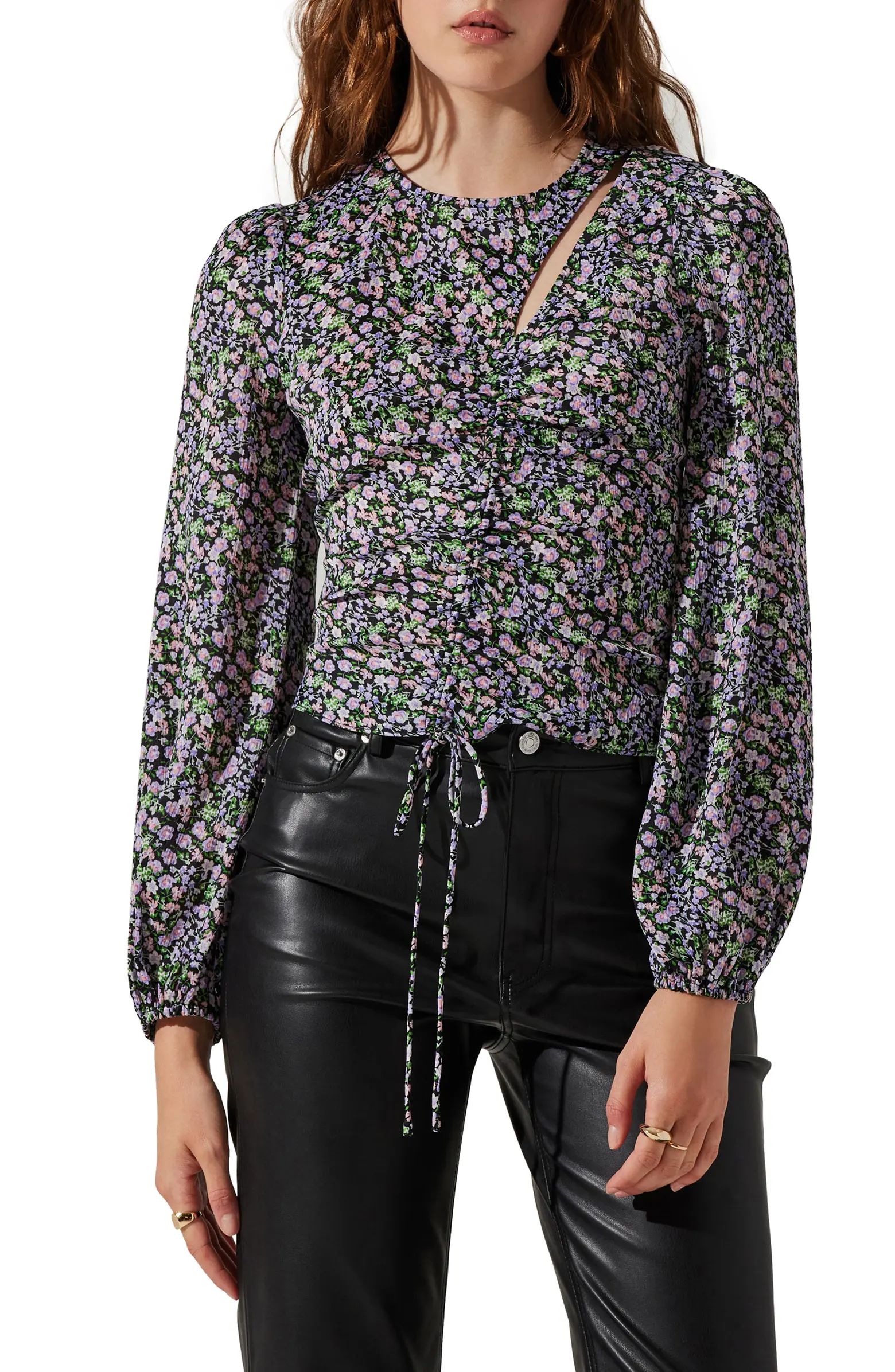 Floral Cutout Ruched Blouse | Nordstrom