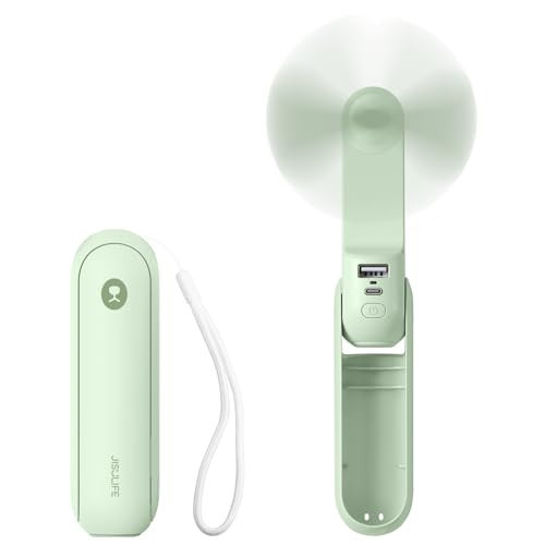 JISULIFE Portable Handheld Fan, Mini 3 In 1 with Rechargeable Battery, Personal Pocket Fan for Travel, Outdoor, USB Power Bank, Flashlight, Essential Ideal Gifts for Summer/Concert/Vacation - Green | Amazon (US)