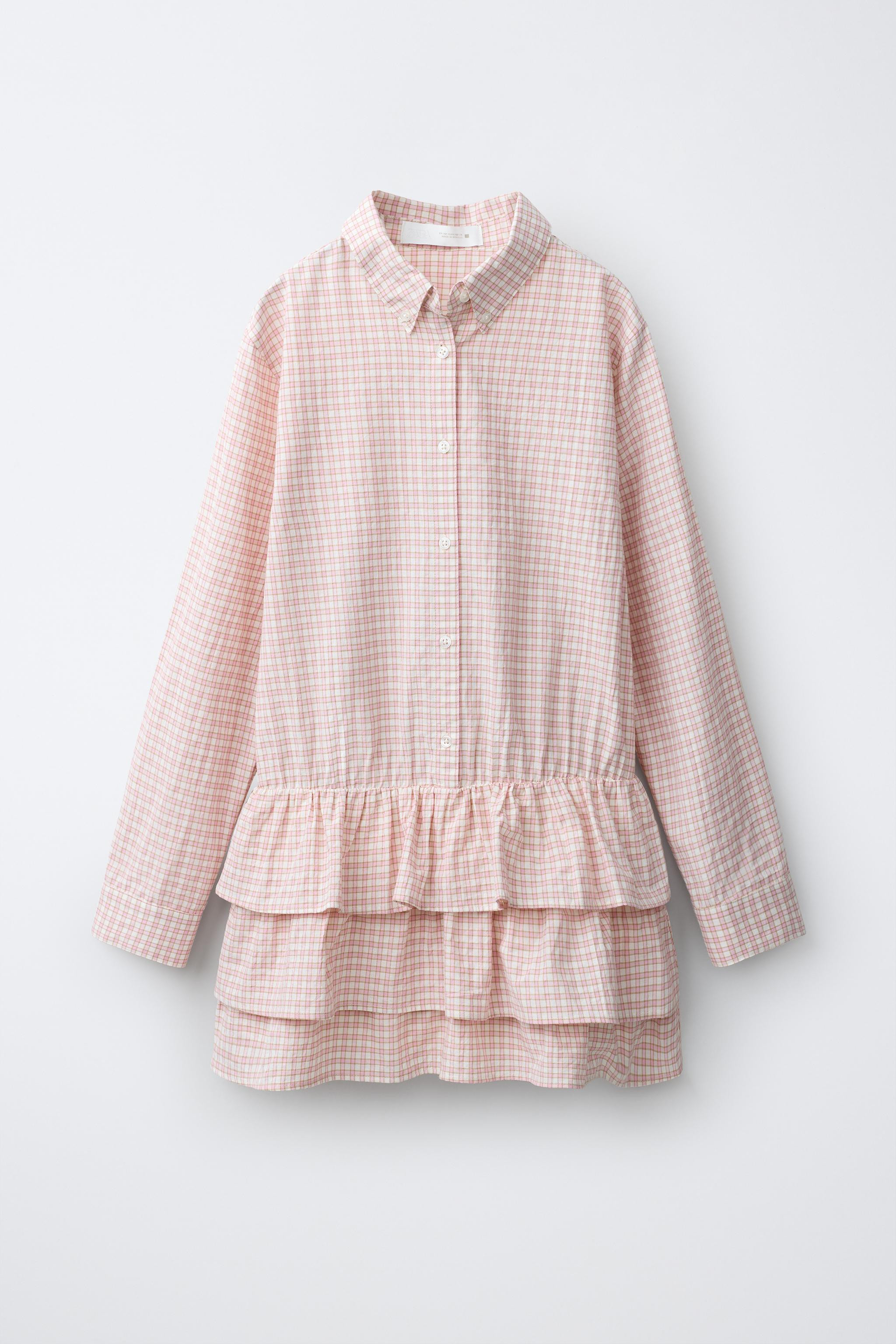 PLAID RUFFLED SHIRT DRESS | Zara US
