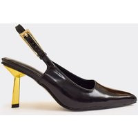 Import Buckle Detail Pointed Toe Slingback Court Heel In Black Faux Leather, Women's Size UK 6 | EGO (UK)