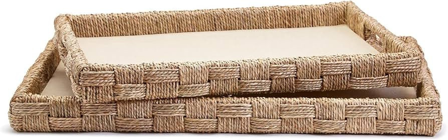 Two's Company Hand Crafted Sea Grass and Rattan Oversized Decorative Square Trays, Set of 2, Eleg... | Amazon (US)