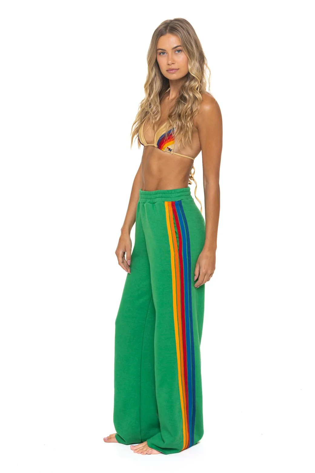 Kelly Green 5 Stripe Wide Leg Sweatpants | Aviator Nation | Aviator Nation