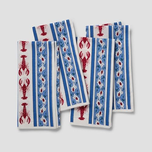 Sur La Table Seaside Block Print Napkins, Set of 4, Red | Amazon (US)