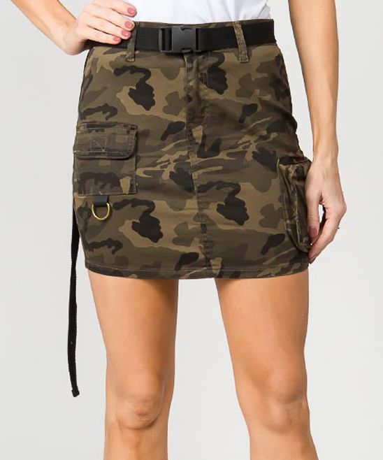 American Bazi Women's Denim Skirts - Camouflage Utility-Pocket Belted Mini Skirt - Plus | Zulily