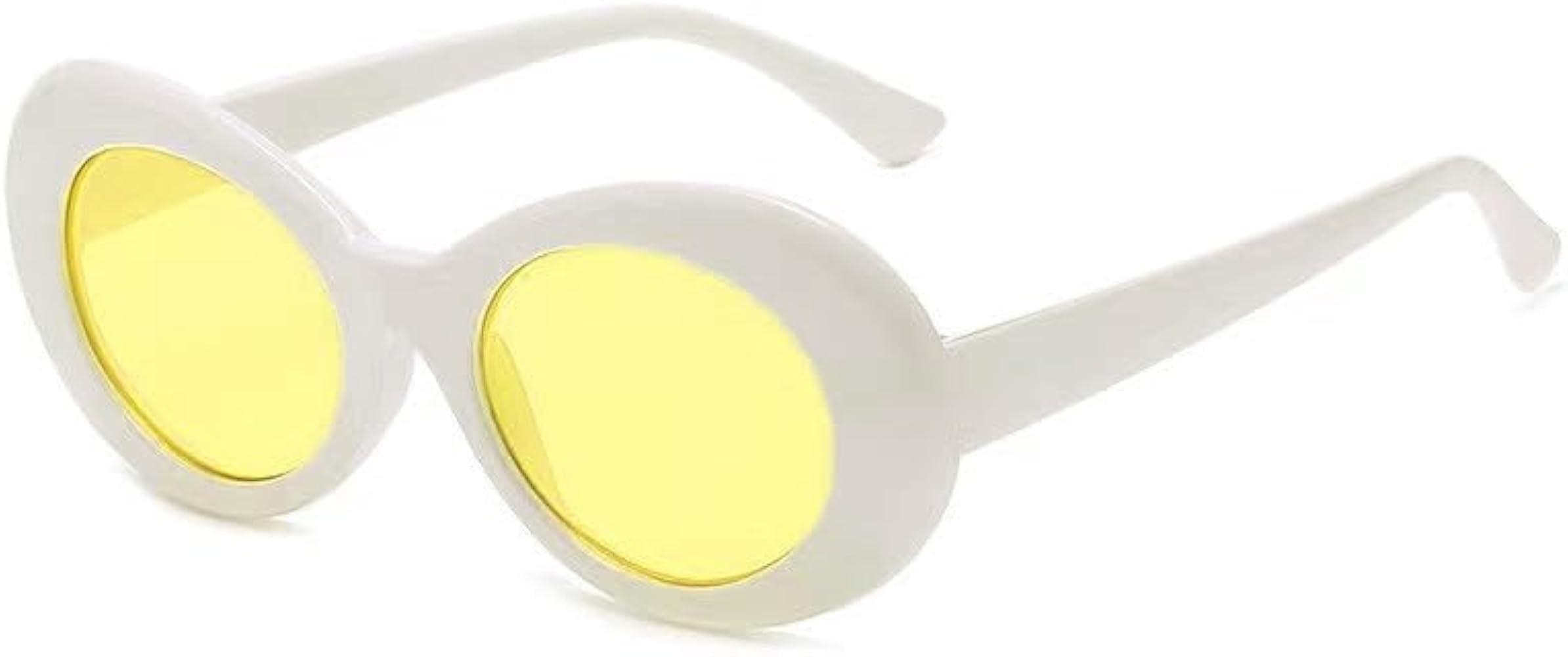 White Oval Round Sunglasses Thick Bold Clout Goggles Oval Mod Retro Vintage Kurt Cobain Inspired ... | Amazon (US)