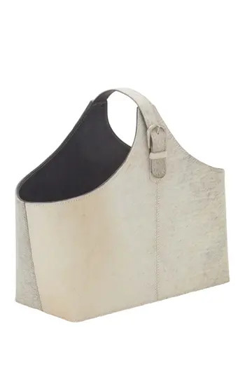 SONOMA SAGE HOME Gray Genuine Goat Hair & Leather Magazine Holder with Detail Stitching & Curved Handles in White at Nordstrom Rack | Nordstrom Rack