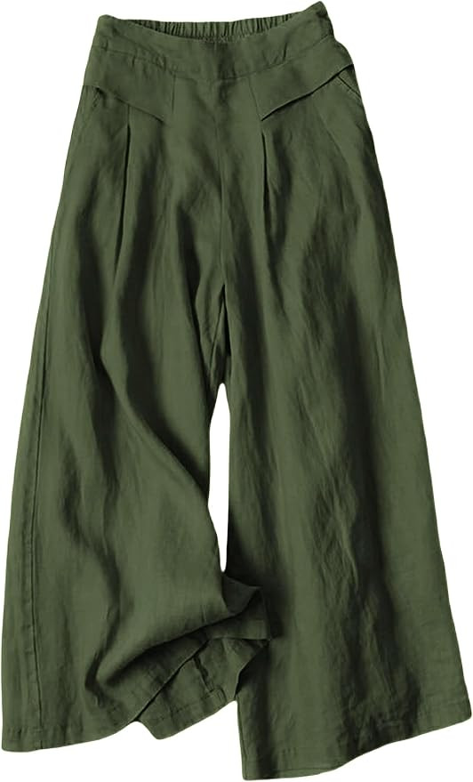Bianstore Women's Culottes Linen Cropped Wide Leg Pants Elastic Waist Casual Palazzo Trousers wit... | Amazon (US)
