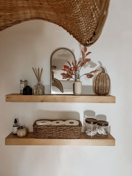 Simple fall bathroom shelf styling refresh 🍂

#LTKhome
