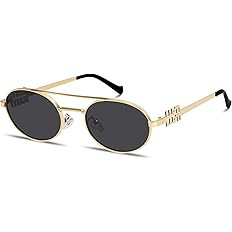 Retro Oval 90s Metal Sunglasses for Women, 2025 Trendy Chic Narrow Gold Sun Glasses Fashion Sunni... | Amazon (US)