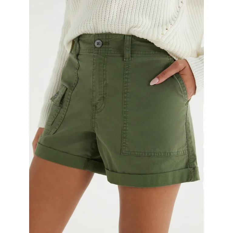 Time and Tru Women's and Women's Plus Utility Cuff Shorts, 4" Inseam, Sizes 2-20 | Walmart (US)