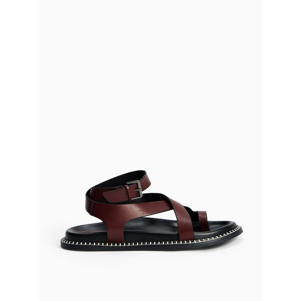 Burgundy Stitch Edge Detail Footbed Sandals 6 | Tu Clothing