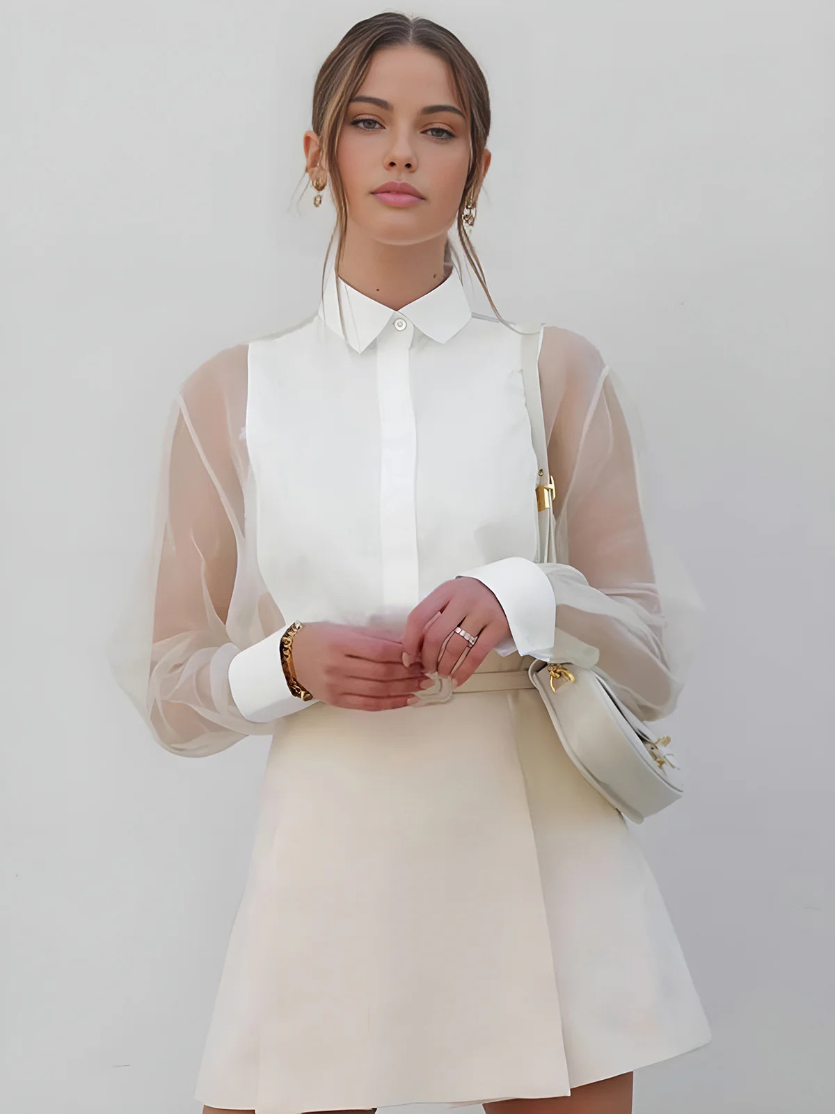 Semi-Sheer Puff Sleeve Organza Shirt | Commense
