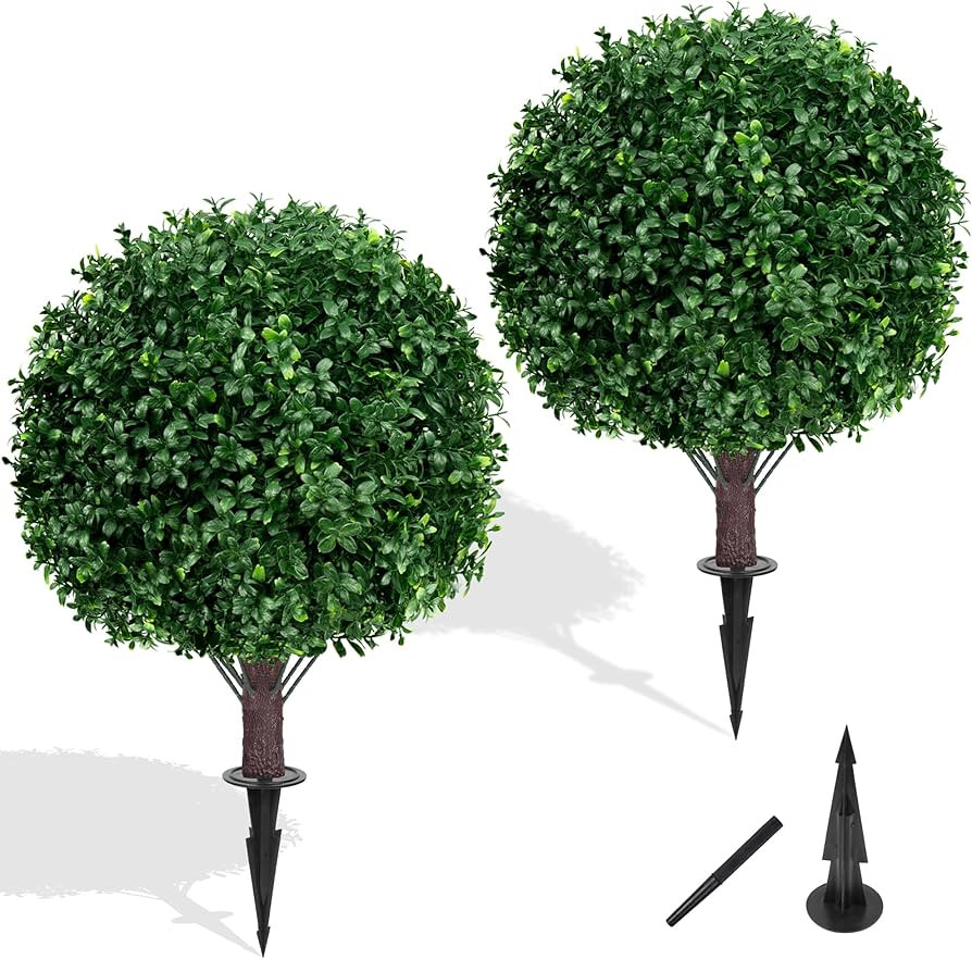 Artificial Boxwood Topiary Ball Tree Set of 2, UV Resistant Artificial Outdoor Shrubs with Spike,... | Amazon (US)