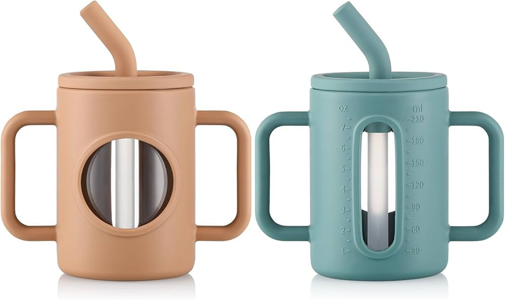 Kids & Toddler Cups with Handle, Training Glass Tumbler 8 oz with Silicone Sleeves and Silicone S... | Amazon (US)